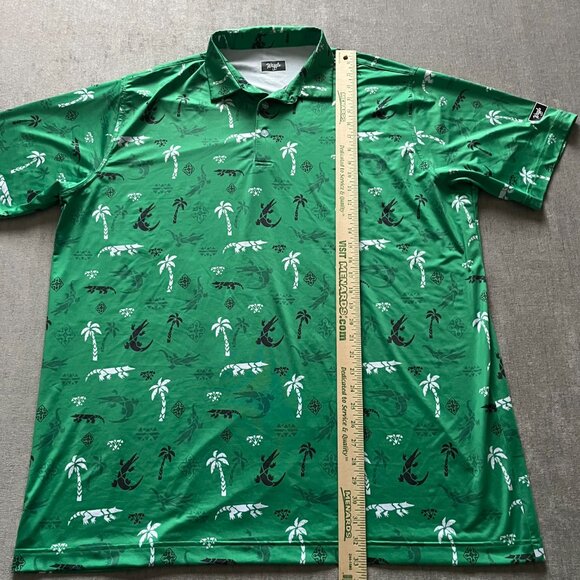 Waggle Polo Shirt Men 3XL Green Gator Tree AOP Performance Golf Stretch Tech - Picture 7 of 7